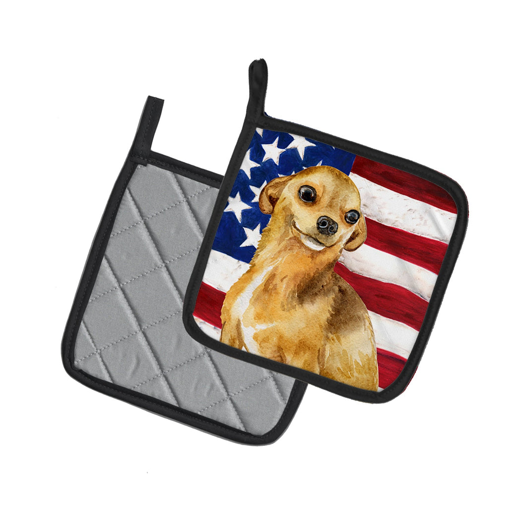 Chihuahua Patriotic Pot Holder Set of 2 Heat Resistant Quilted Hot Pads 7.5 x 7.5 Inch, Insulated Kitchen Trivets for Cooking & Baking