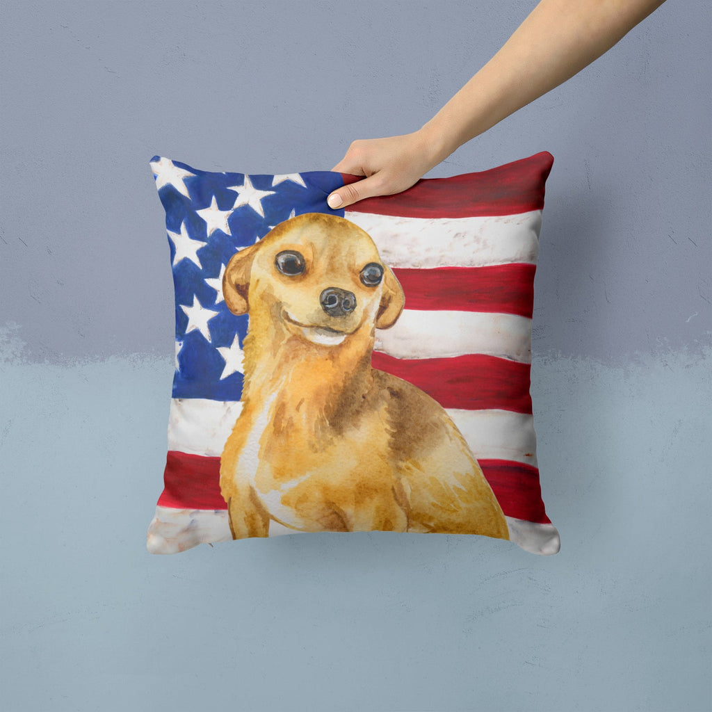 Chihuahua Patriotic Decorative Throw Pillow 14x14 Indoor Outdoor Accent Cushion, Fabric Cover with Insert for Sofa, Bed, Porch & Living Room