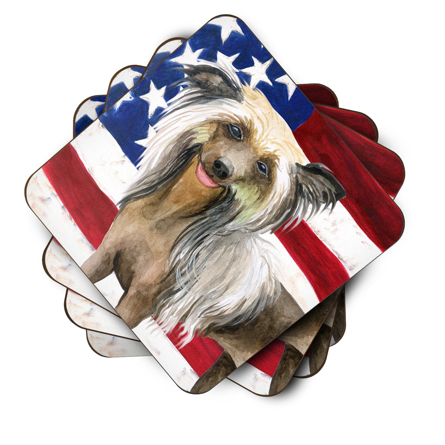Chinese Crested Patriotic Foam Coasters Set of 4 Cup Coasters for Indoor Outdoor, Tabletop Protection, Anti Slip, Mouse pad Material