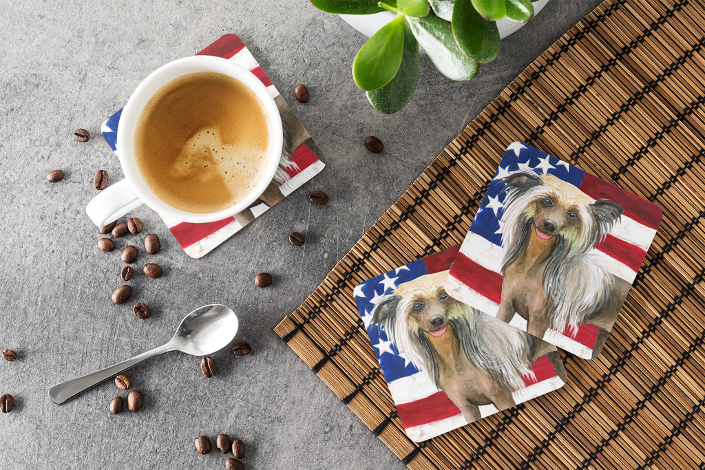 Chinese Crested Patriotic Foam Coasters Set of 4 Cup Coasters for Indoor Outdoor, Tabletop Protection, Anti Slip, Mouse pad Material