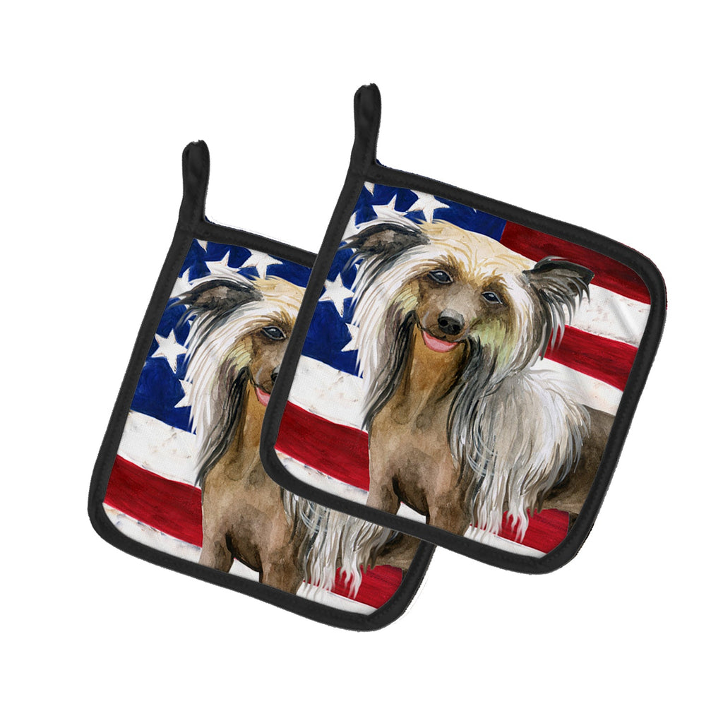 Chinese Crested Patriotic Pot Holder Set of 2 Heat Resistant Quilted Hot Pads 7.5 x 7.5 Inch, Insulated Kitchen Trivets for Cooking & Baking
