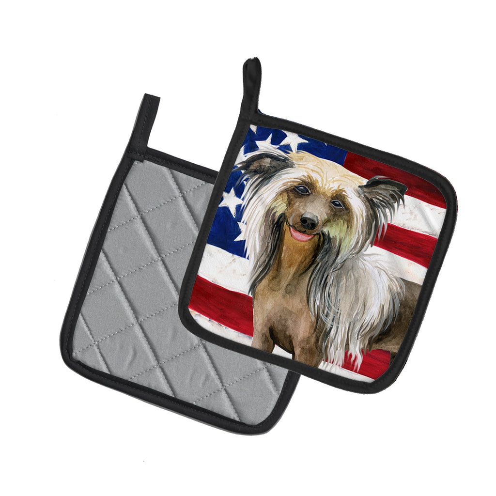 Chinese Crested Patriotic Pot Holder Set of 2 Heat Resistant Quilted Hot Pads 7.5 x 7.5 Inch, Insulated Kitchen Trivets for Cooking & Baking