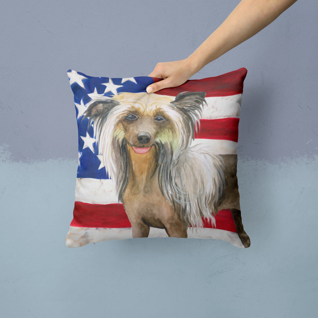 Chinese Crested Patriotic Decorative Throw Pillow 14x14 Indoor Outdoor Accent Cushion, Fabric Cover with Insert for Sofa, Bed, Porch & Living Room