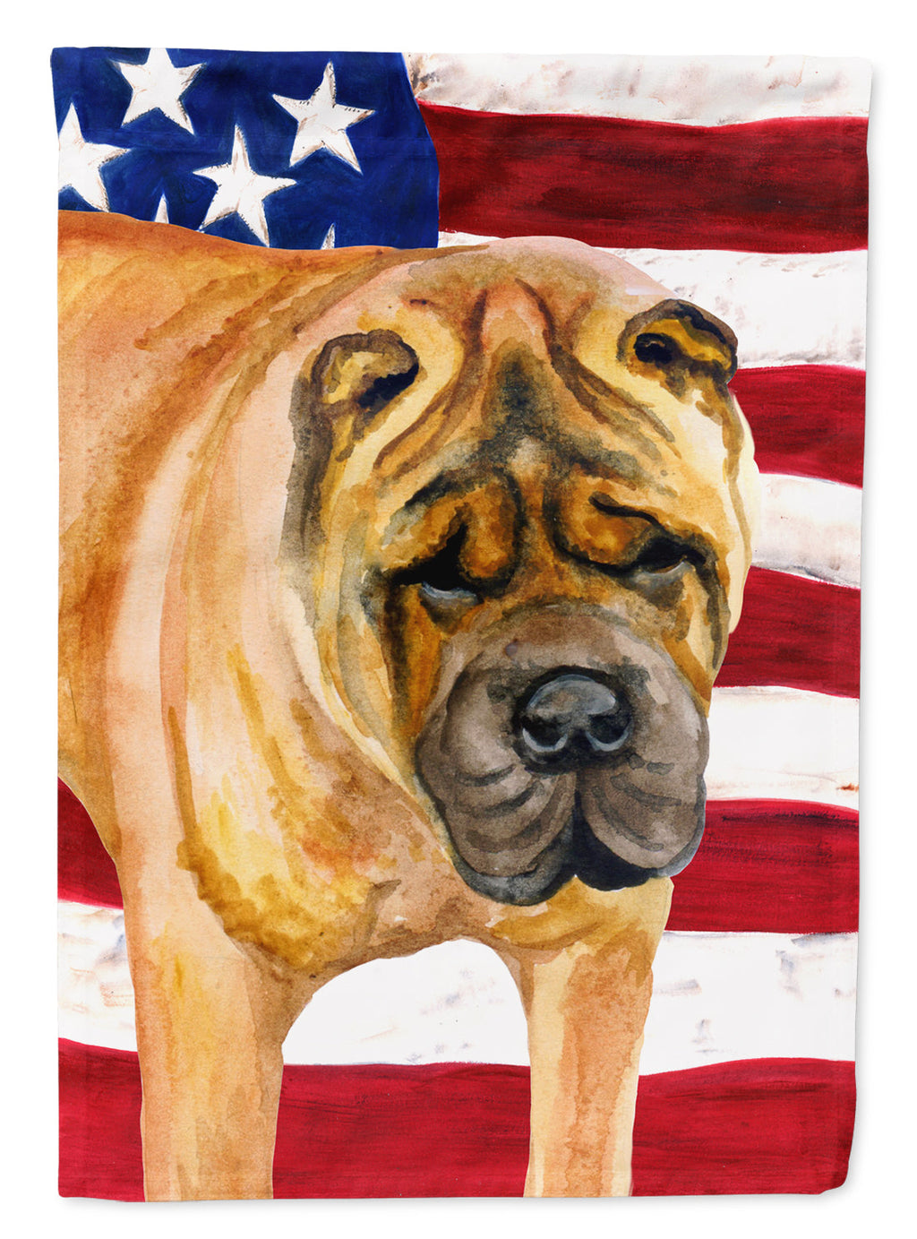 Shar Pei Patriotic House Flag 28x40 Porch Sleeve Pole Decorative Outside Yard Banner Artwork Wall Hanging, Polyester
