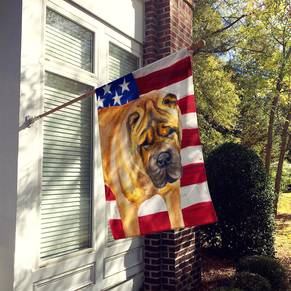 Shar Pei Patriotic House Flag 28x40 Porch Sleeve Pole Decorative Outside Yard Banner Artwork Wall Hanging, Polyester