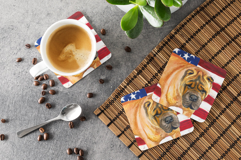 Shar Pei Patriotic Foam Coasters Set of 4 Cup Coasters for Indoor Outdoor, Tabletop Protection, Anti Slip, Mouse pad Material