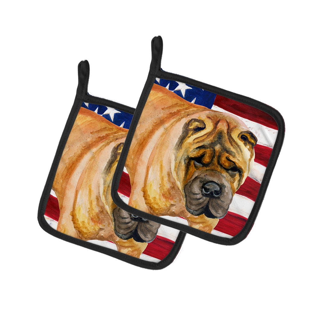 Shar Pei Patriotic Pot Holder Set of 2 Heat Resistant Quilted Hot Pads 7.5 x 7.5 Inch, Insulated Kitchen Trivets for Cooking & Baking