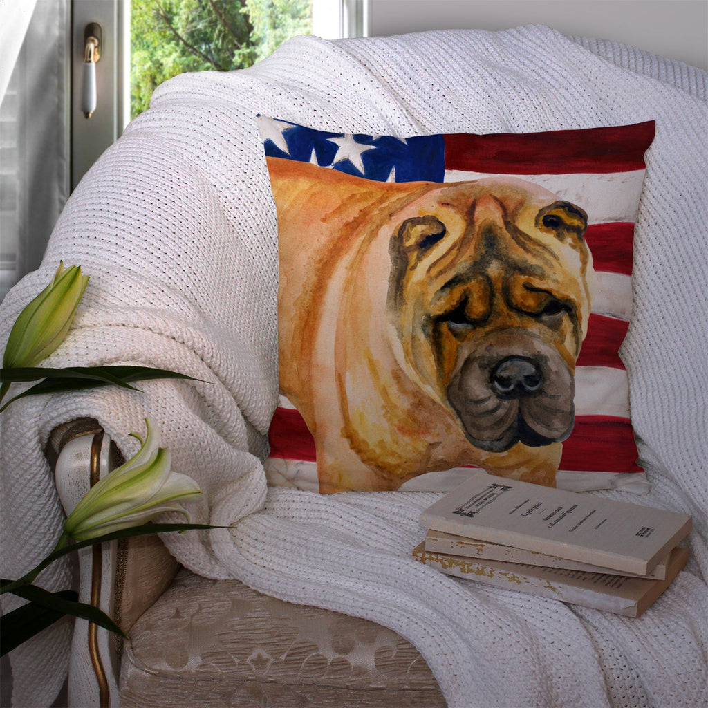 Shar Pei Patriotic Decorative Throw Pillow 14x14 Indoor Outdoor Accent Cushion, Fabric Cover with Insert for Sofa, Bed, Porch & Living Room