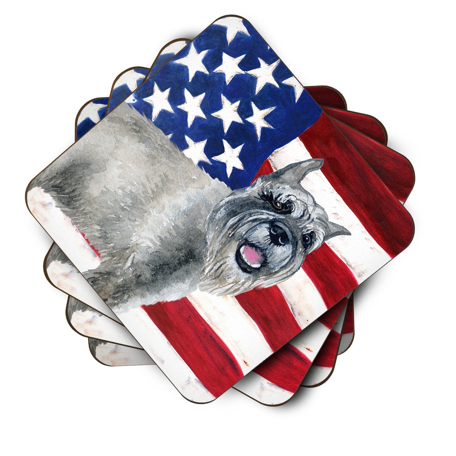 Schnauzer Patriotic Foam Coasters Set of 4 Cup Coasters for Indoor Outdoor, Tabletop Protection, Anti Slip, Mouse pad Material