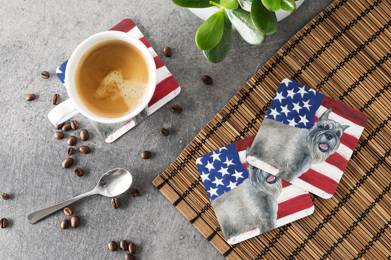 Schnauzer Patriotic Foam Coasters Set of 4 Cup Coasters for Indoor Outdoor, Tabletop Protection, Anti Slip, Mouse pad Material