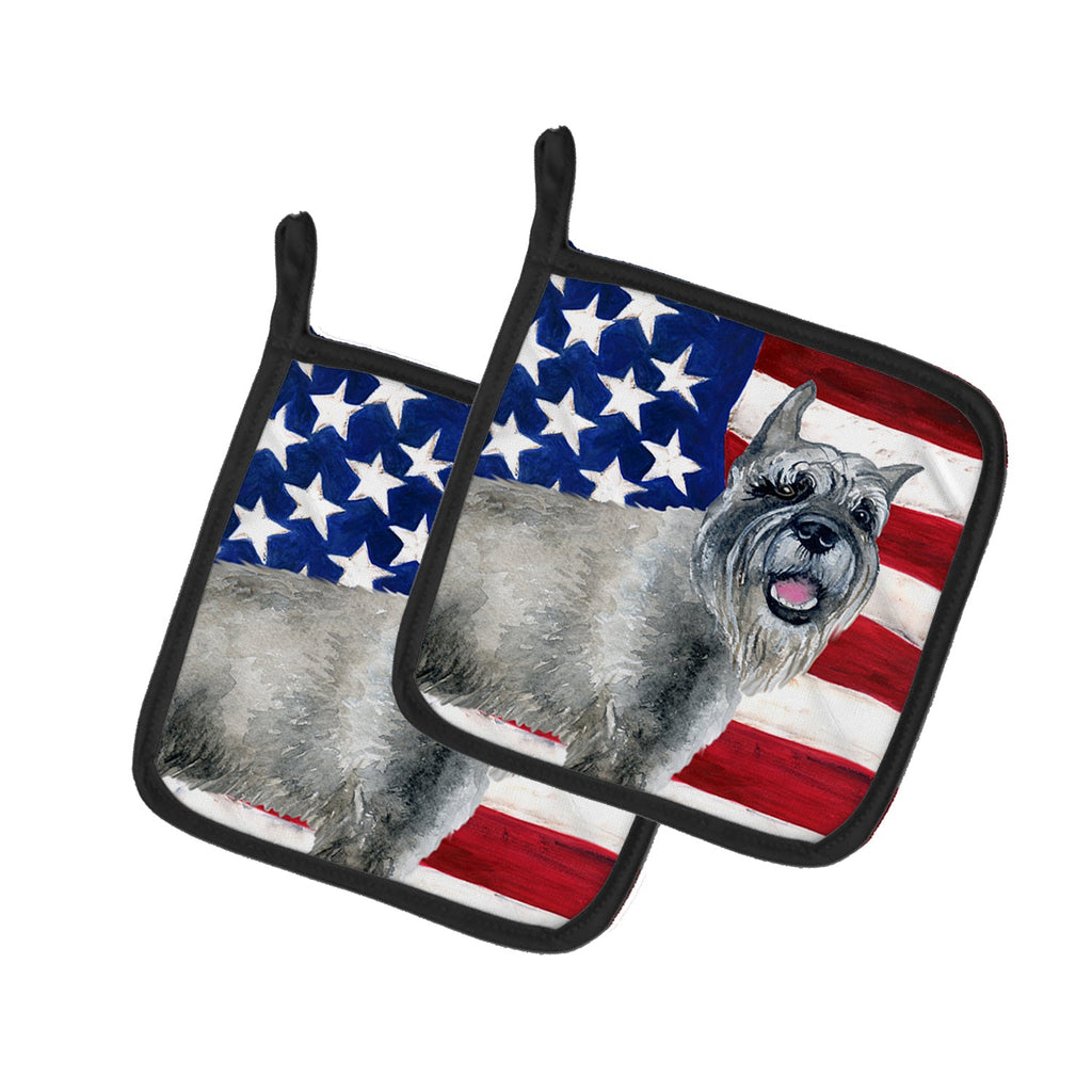 Schnauzer Patriotic Pot Holder Set of 2 Heat Resistant Quilted Hot Pads 7.5 x 7.5 Inch, Insulated Kitchen Trivets for Cooking & Baking
