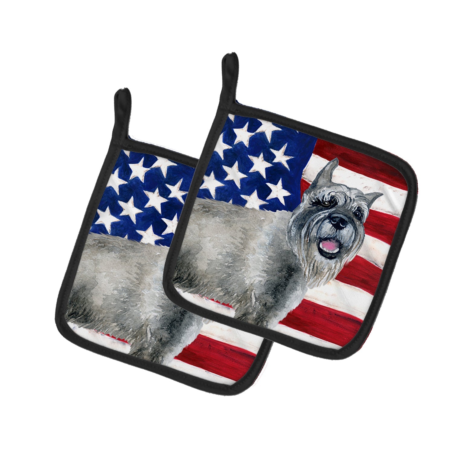 Schnauzer Patriotic Pot Holder Set of 2 Heat Resistant Quilted Hot Pads 7.5 x 7.5 Inch, Insulated Kitchen Trivets for Cooking & Baking