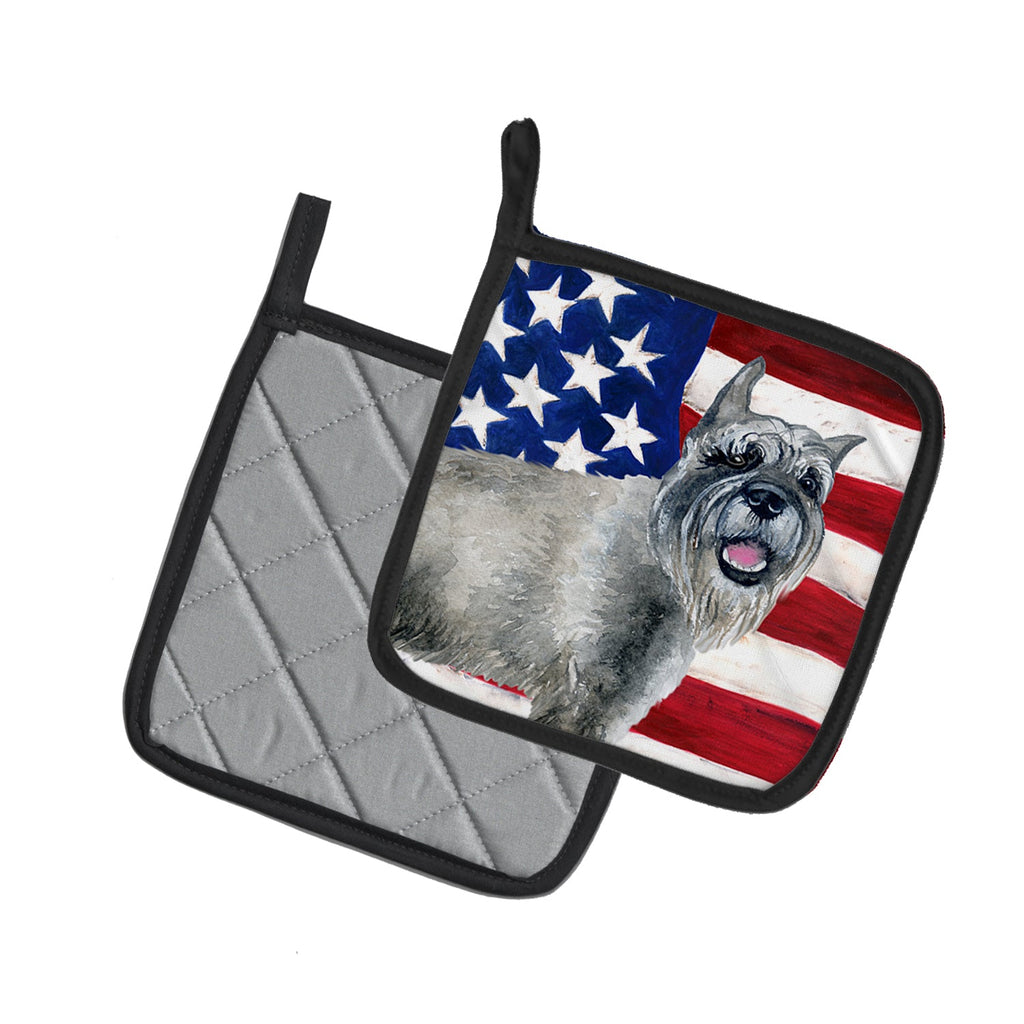 Schnauzer Patriotic Pot Holder Set of 2 Heat Resistant Quilted Hot Pads 7.5 x 7.5 Inch, Insulated Kitchen Trivets for Cooking & Baking