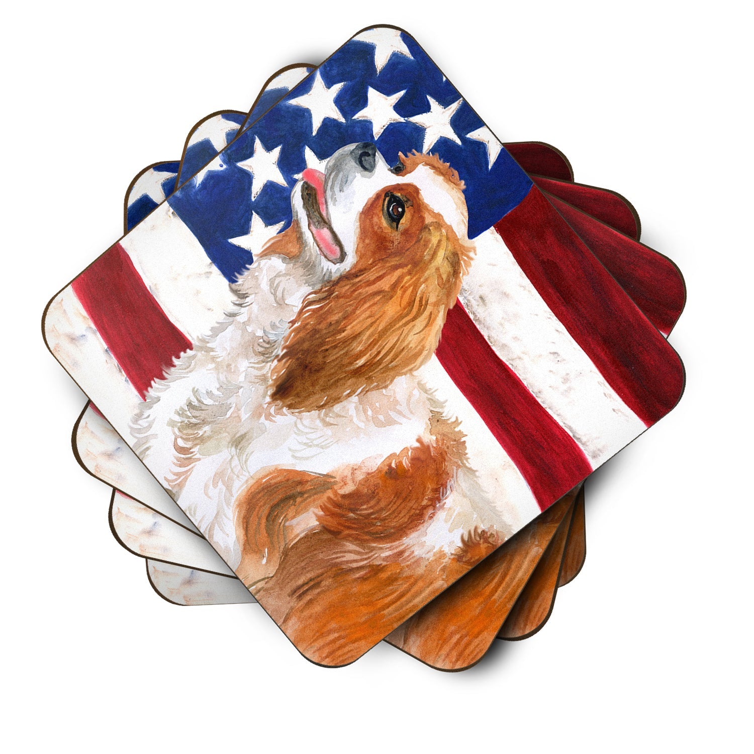 Cavalier Spaniel Patriotic Foam Coasters Set of 4 Cup Coasters for Indoor Outdoor, Tabletop Protection, Anti Slip, Mouse pad Material