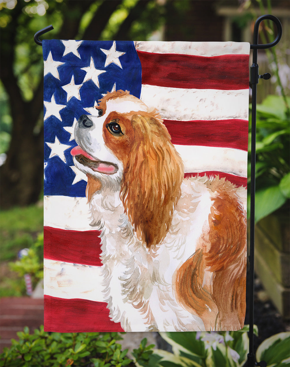 Cavalier Spaniel Patriotic Garden Flag Mailbox Decorative Yard Banner Outside Patio Artwork for Flower Beds, Garden Size, Multicolor