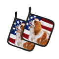 Cavalier Spaniel Patriotic Pot Holder Set of 2 Heat Resistant Quilted Hot Pads 7.5 x 7.5 Inch, Insulated Kitchen Trivets for Cooking & Baking