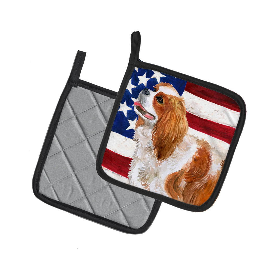 Cavalier Spaniel Patriotic Pot Holder Set of 2 Heat Resistant Quilted Hot Pads 7.5 x 7.5 Inch, Insulated Kitchen Trivets for Cooking & Baking
