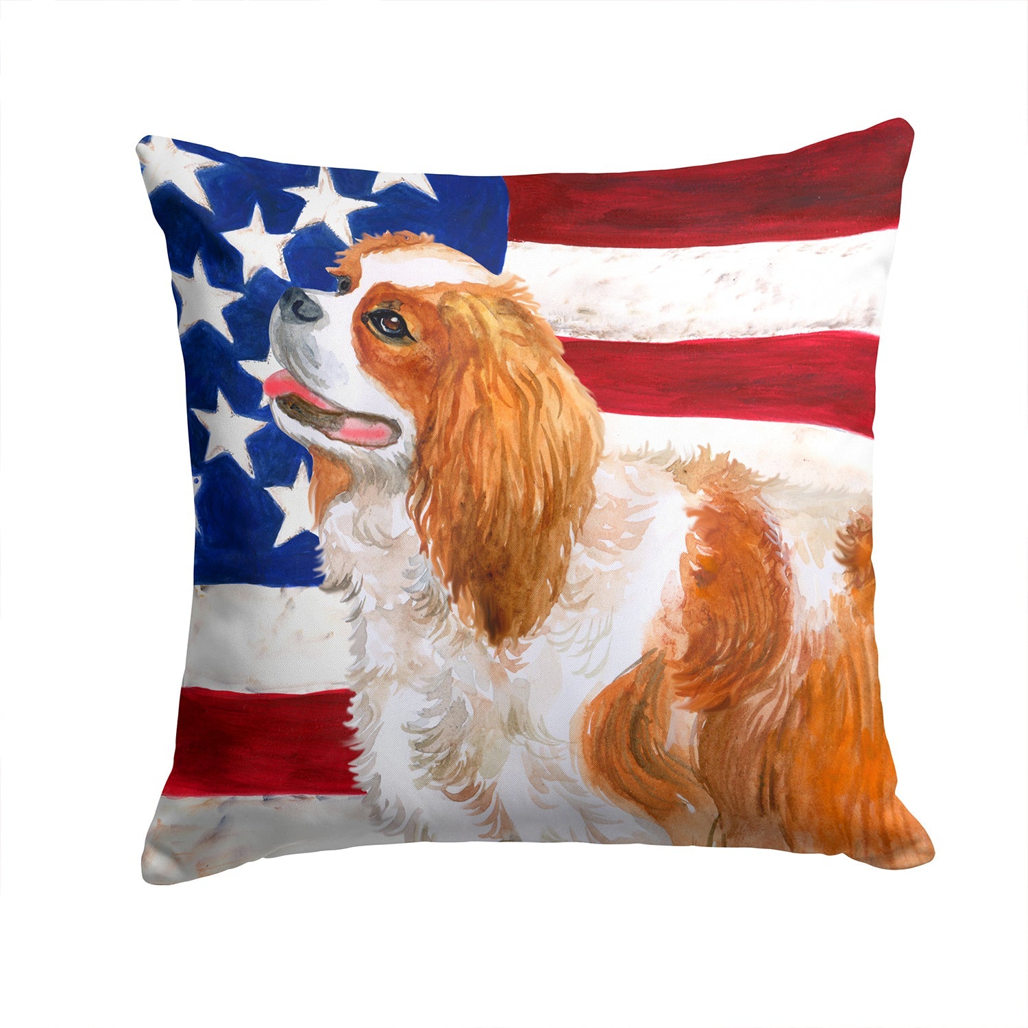 Cavalier Spaniel Patriotic Decorative Throw Pillow 14x14 Indoor Outdoor Accent Cushion, Fabric Cover with Insert for Sofa, Bed, Porch & Living Room
