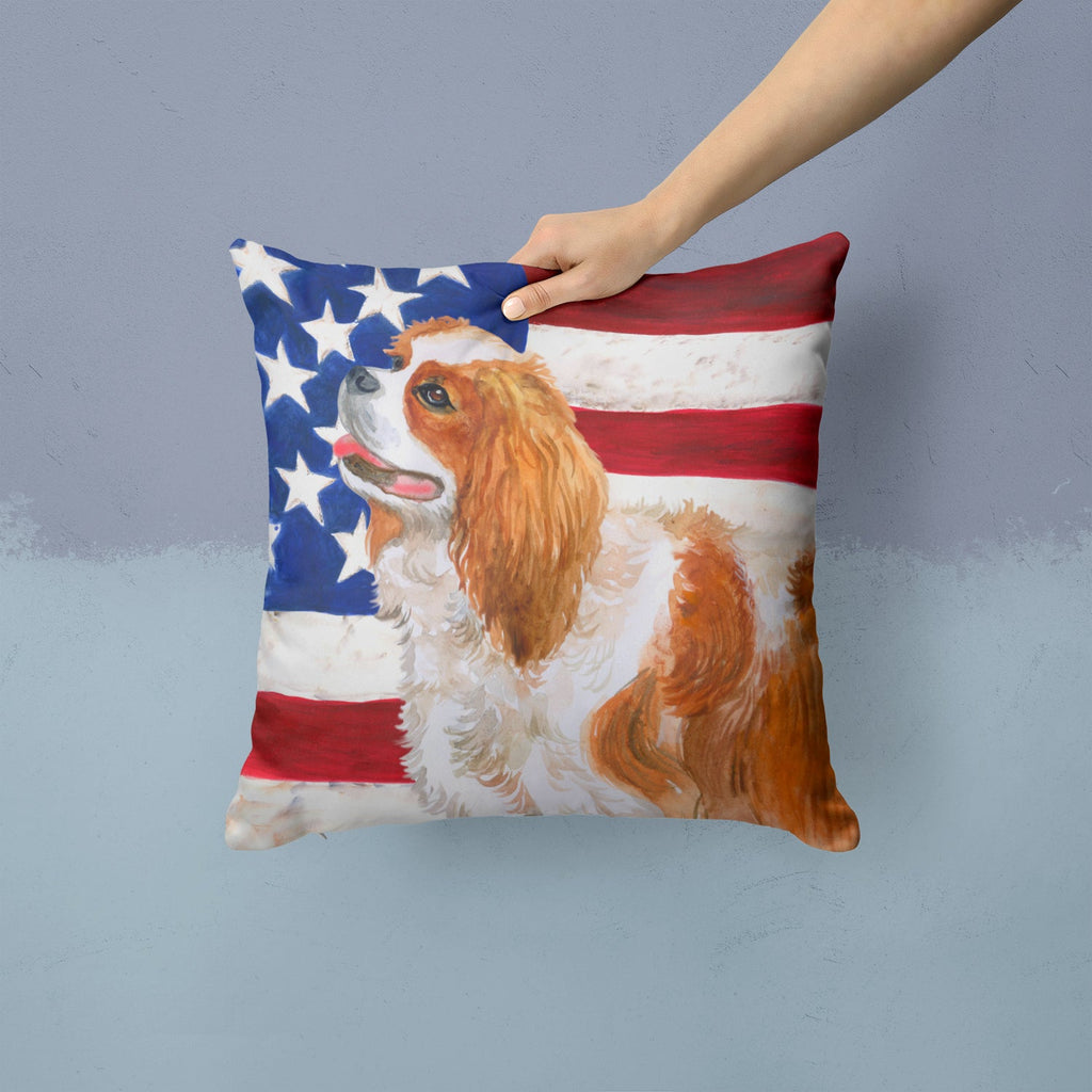 Cavalier Spaniel Patriotic Decorative Throw Pillow 14x14 Indoor Outdoor Accent Cushion, Fabric Cover with Insert for Sofa, Bed, Porch & Living Room