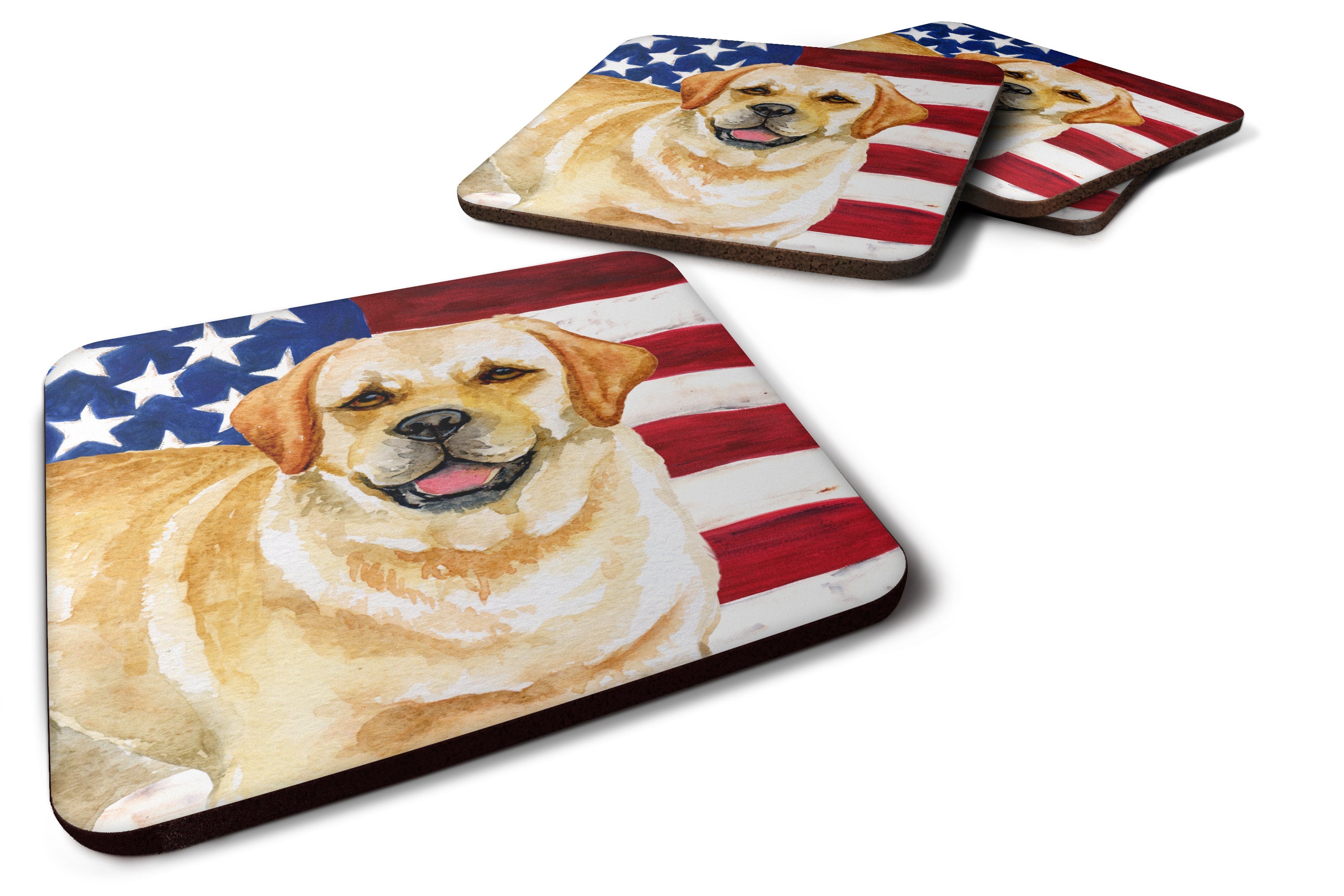Golden Retriever Patriotic Foam Coasters Set of 4 Cup Coasters for Indoor Outdoor, Tabletop Protection, Anti Slip, Mouse pad Material