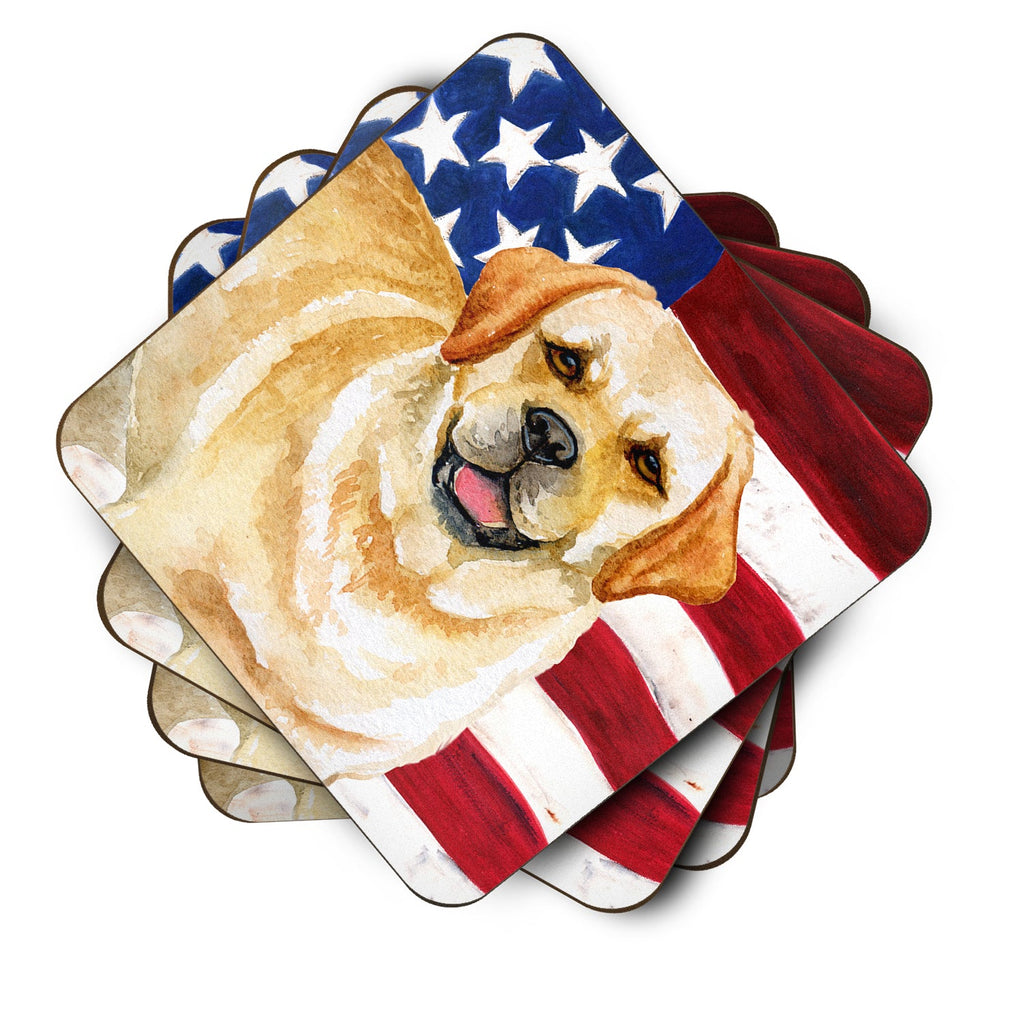 Golden Retriever Patriotic Foam Coasters Set of 4 Cup Coasters for Indoor Outdoor, Tabletop Protection, Anti Slip, Mouse pad Material