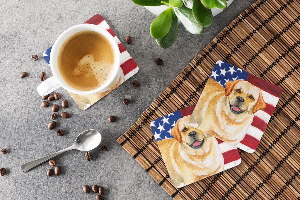 Golden Retriever Patriotic Foam Coasters Set of 4 Cup Coasters for Indoor Outdoor, Tabletop Protection, Anti Slip, Mouse pad Material
