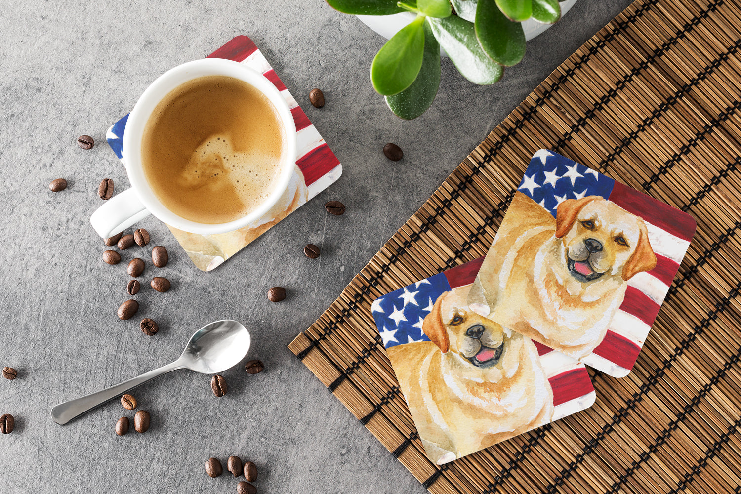 Golden Retriever Patriotic Foam Coasters Set of 4 Cup Coasters for Indoor Outdoor, Tabletop Protection, Anti Slip, Mouse pad Material