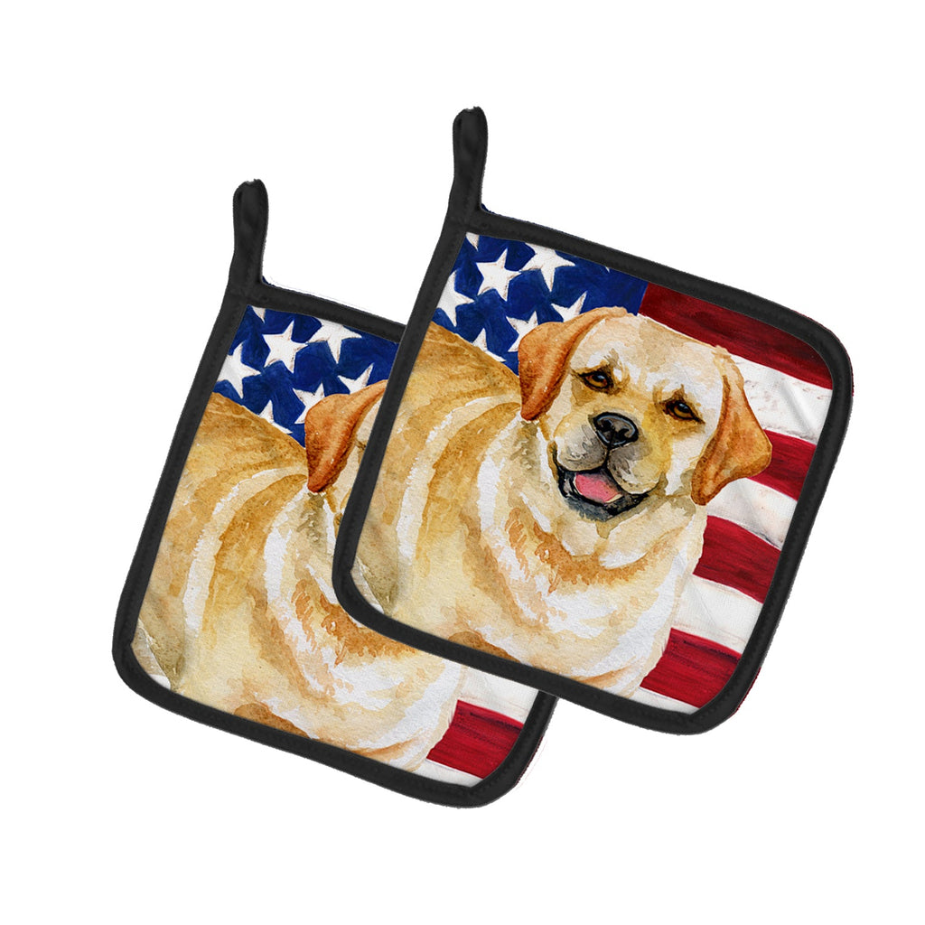 Golden Retriever Patriotic Pot Holder Set of 2 Heat Resistant Quilted Hot Pads 7.5 x 7.5 Inch, Insulated Kitchen Trivets for Cooking & Baking