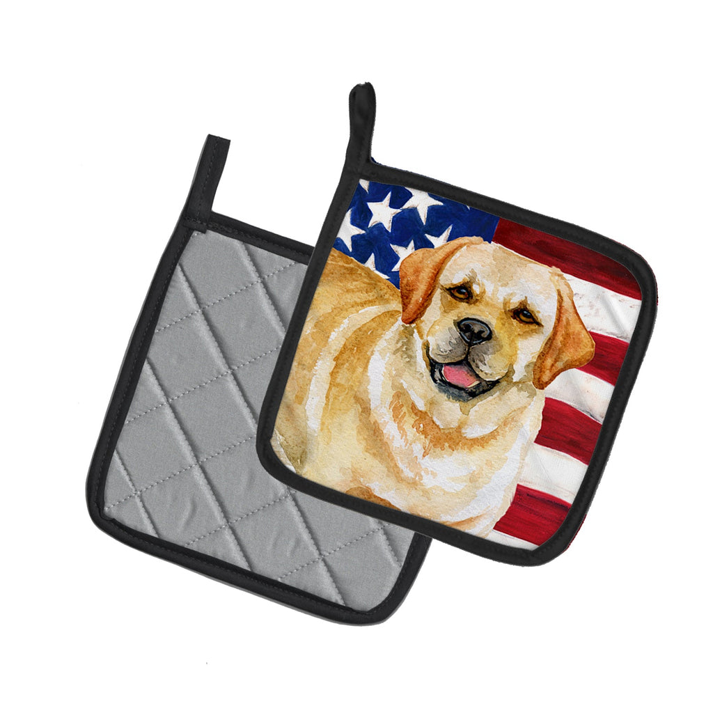 Golden Retriever Patriotic Pot Holder Set of 2 Heat Resistant Quilted Hot Pads 7.5 x 7.5 Inch, Insulated Kitchen Trivets for Cooking & Baking