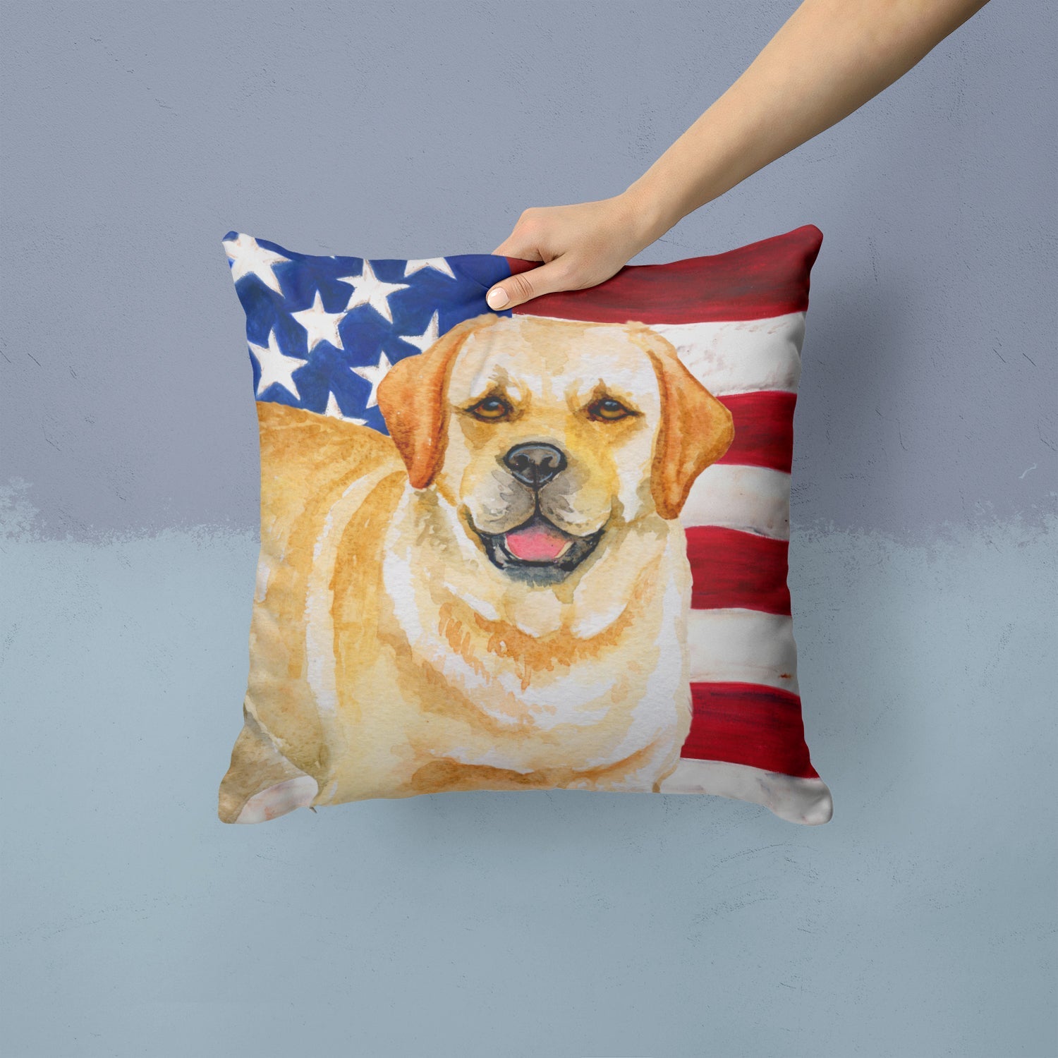 Golden Retriever Patriotic Decorative Throw Pillow 14x14 Indoor Outdoor Accent Cushion, Fabric Cover with Insert for Sofa, Bed, Porch & Living Room