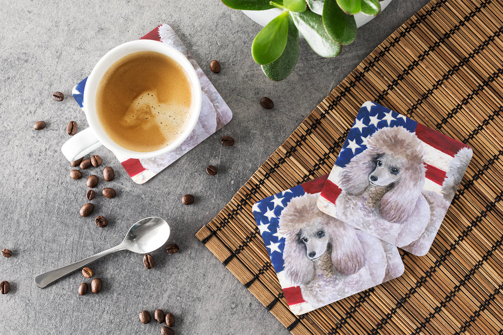 Poodle Patriotic Foam Coasters Set of 4 Cup Coasters for Indoor Outdoor, Tabletop Protection, Anti Slip, Mouse pad Material