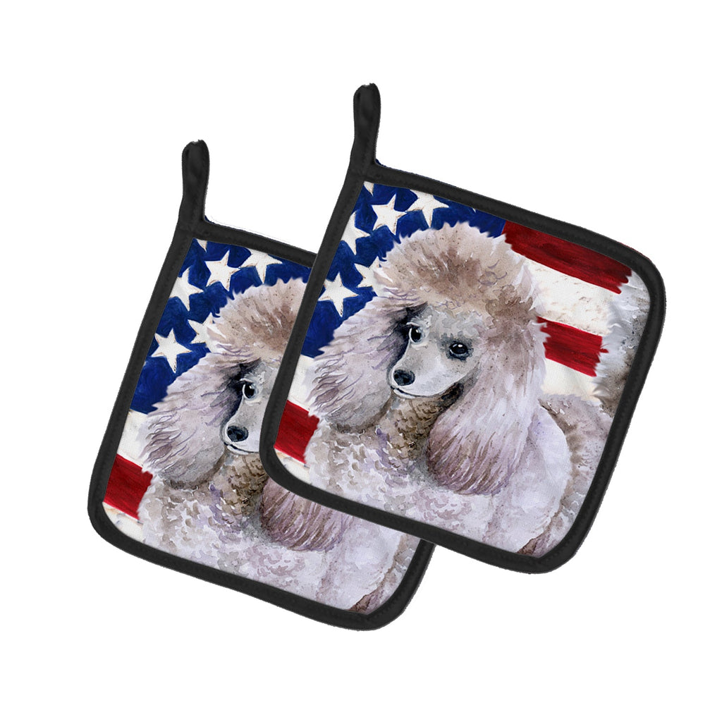 Poodle Patriotic Pot Holder Set of 2 Heat Resistant Quilted Hot Pads 7.5 x 7.5 Inch, Insulated Kitchen Trivets for Cooking & Baking