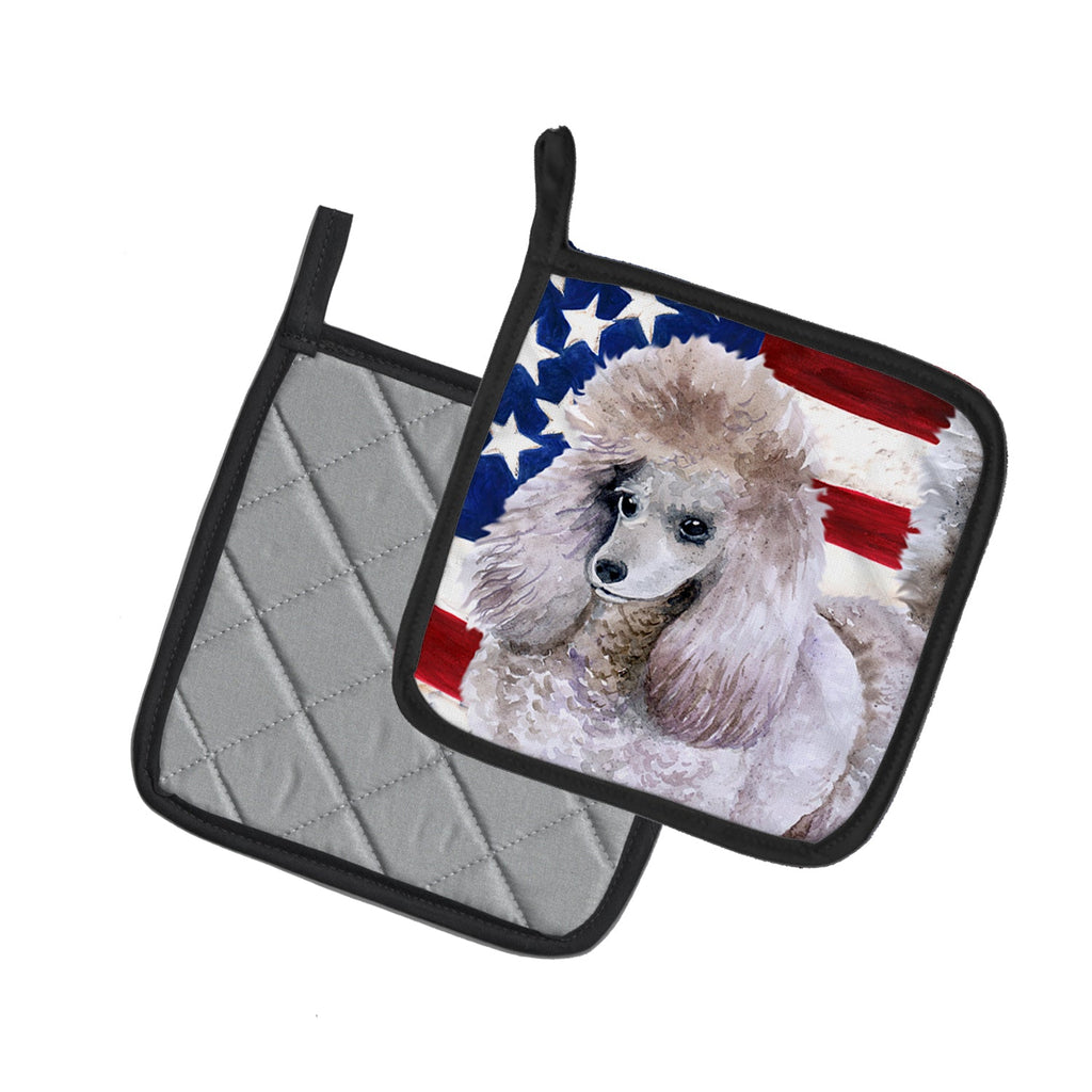 Poodle Patriotic Pot Holder Set of 2 Heat Resistant Quilted Hot Pads 7.5 x 7.5 Inch, Insulated Kitchen Trivets for Cooking & Baking