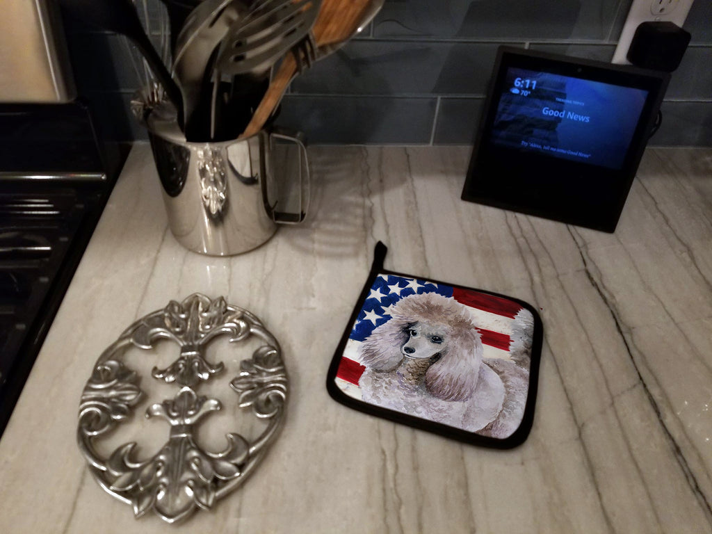 Poodle Patriotic Pot Holder Set of 2 Heat Resistant Quilted Hot Pads 7.5 x 7.5 Inch, Insulated Kitchen Trivets for Cooking & Baking