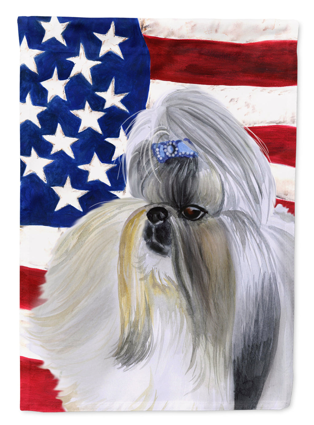 Shih Tzu Patriotic House Flag 28x40 Porch Sleeve Pole Decorative Outside Yard Banner Artwork Wall Hanging, Polyester