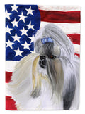 Shih Tzu Patriotic House Flag 28x40 Porch Sleeve Pole Decorative Outside Yard Banner Artwork Wall Hanging, Polyester