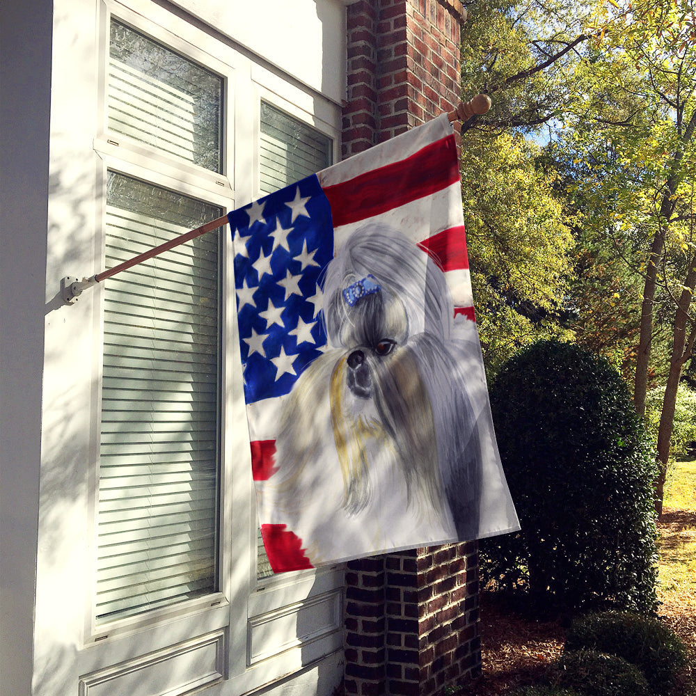 Shih Tzu Patriotic House Flag 28x40 Porch Sleeve Pole Decorative Outside Yard Banner Artwork Wall Hanging, Polyester