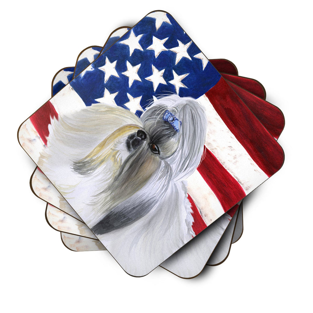 Shih Tzu Patriotic Foam Coasters Set of 4 Cup Coasters for Indoor Outdoor, Tabletop Protection, Anti Slip, Mouse pad Material