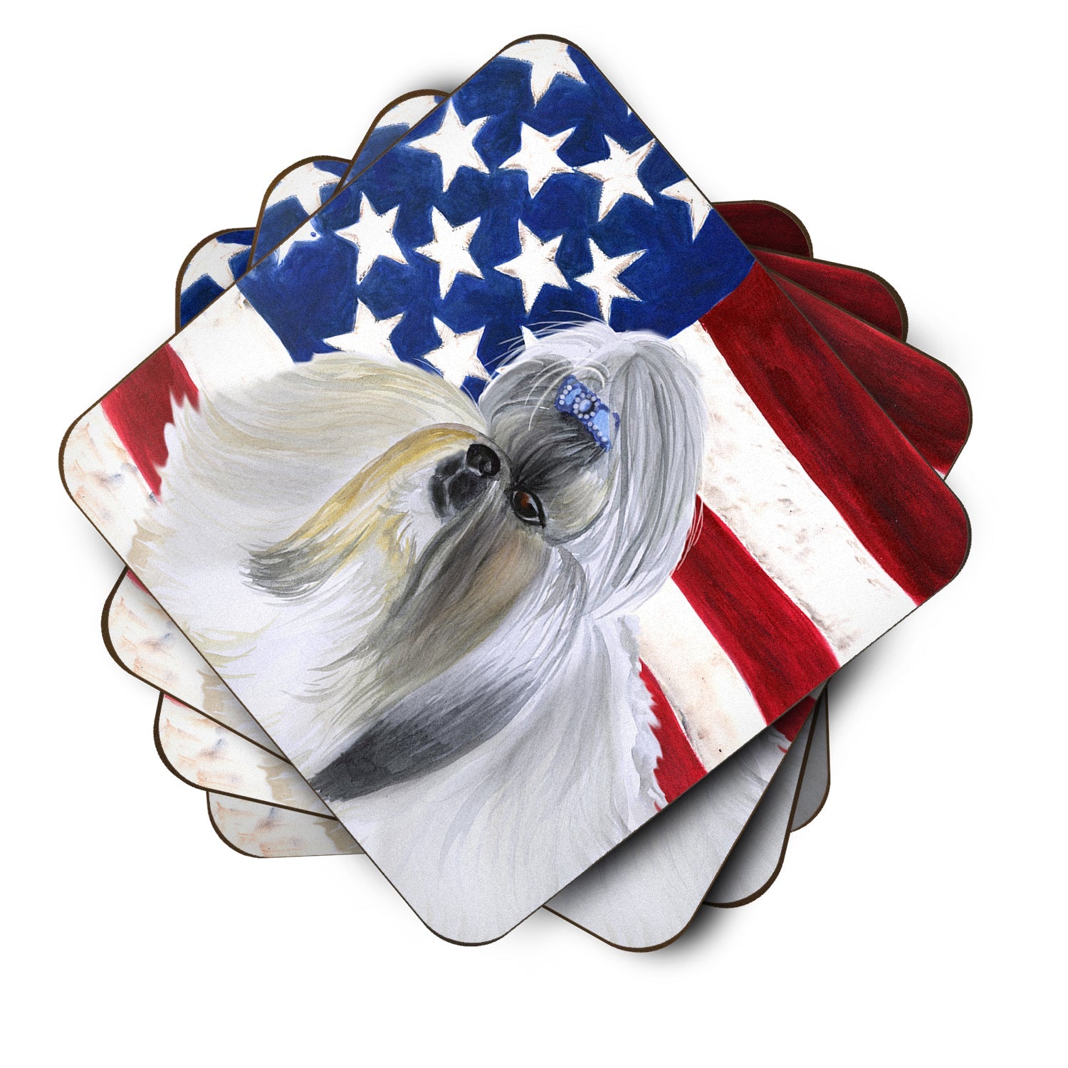 Shih Tzu Patriotic Foam Coasters Set of 4 Cup Coasters for Indoor Outdoor, Tabletop Protection, Anti Slip, Mouse pad Material