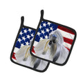 Shih Tzu Patriotic Pot Holder Set of 2 Heat Resistant Quilted Hot Pads 7.5 x 7.5 Inch, Insulated Kitchen Trivets for Cooking & Baking