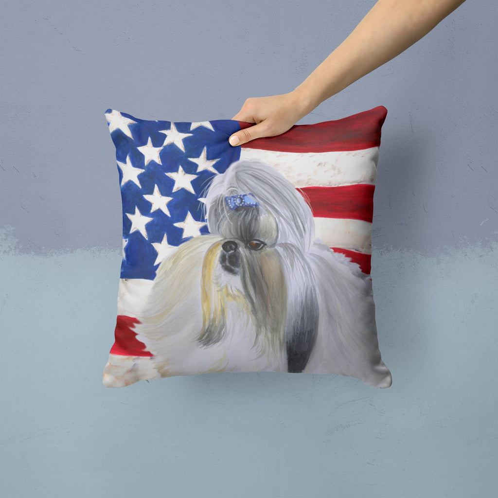 Shih Tzu Patriotic Decorative Throw Pillow 14x14 Indoor Outdoor Accent Cushion, Fabric Cover with Insert for Sofa, Bed, Porch & Living Room