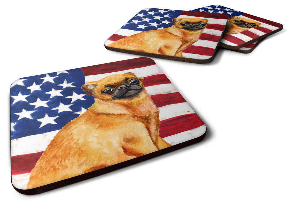 Small Brabant Griffon Patriotic Foam Coasters Set of 4 Cup Coasters for Indoor Outdoor, Tabletop Protection, Anti Slip, Mouse pad Material