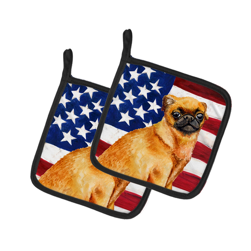 Small Brabant Griffon Patriotic Pot Holder Set of 2 Heat Resistant Quilted Hot Pads 7.5 x 7.5 Inch, Insulated Kitchen Trivets for Cooking & Baking