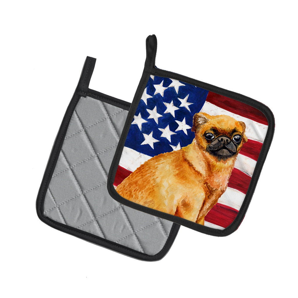 Small Brabant Griffon Patriotic Pot Holder Set of 2 Heat Resistant Quilted Hot Pads 7.5 x 7.5 Inch, Insulated Kitchen Trivets for Cooking & Baking