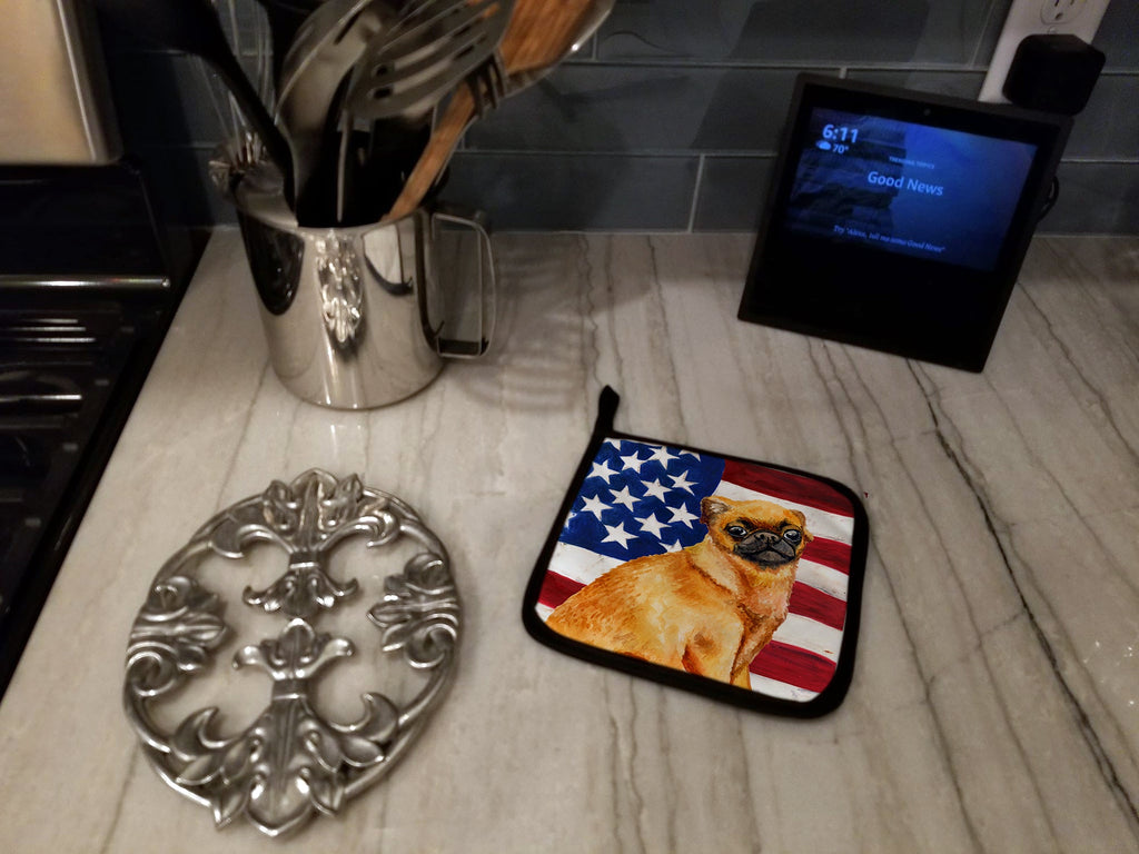 Small Brabant Griffon Patriotic Pot Holder Set of 2 Heat Resistant Quilted Hot Pads 7.5 x 7.5 Inch, Insulated Kitchen Trivets for Cooking & Baking