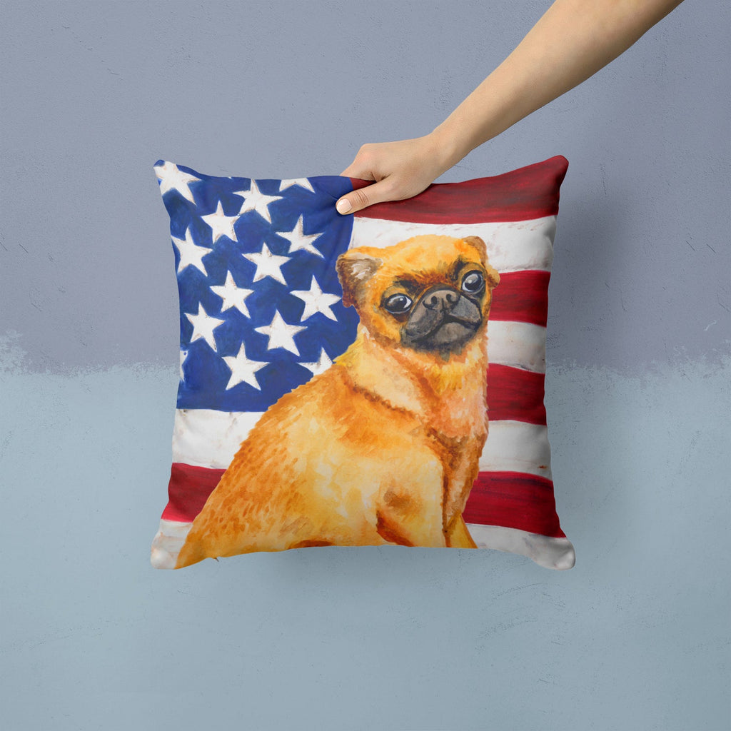 Small Brabant Griffon Patriotic Decorative Throw Pillow 14x14 Indoor Outdoor Accent Cushion, Fabric Cover with Insert for Sofa, Bed, Porch & Living Room