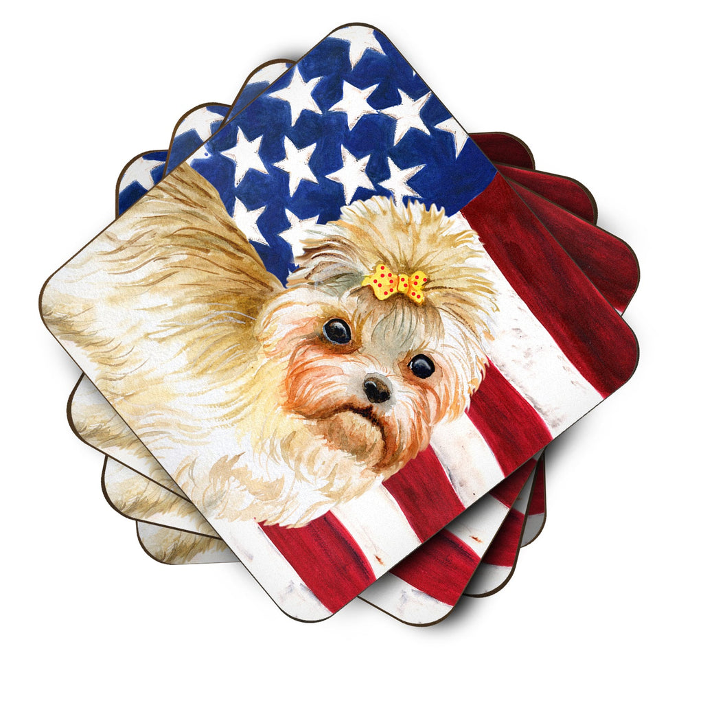 Morkie Patriotic Foam Coasters Set of 4 Cup Coasters for Indoor Outdoor, Tabletop Protection, Anti Slip, Mouse pad Material