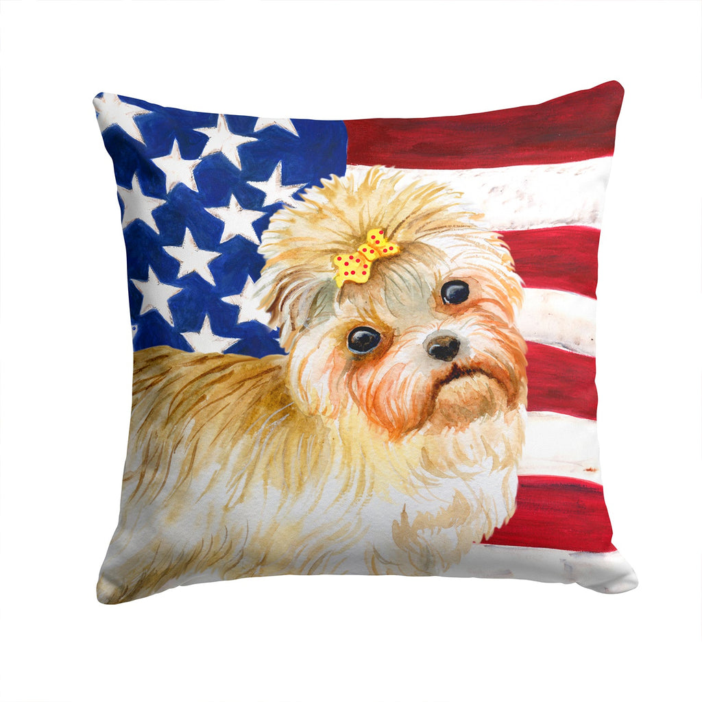 Morkie Patriotic Decorative Throw Pillow 14x14 Indoor Outdoor Accent Cushion, Fabric Cover with Insert for Sofa, Bed, Porch & Living Room