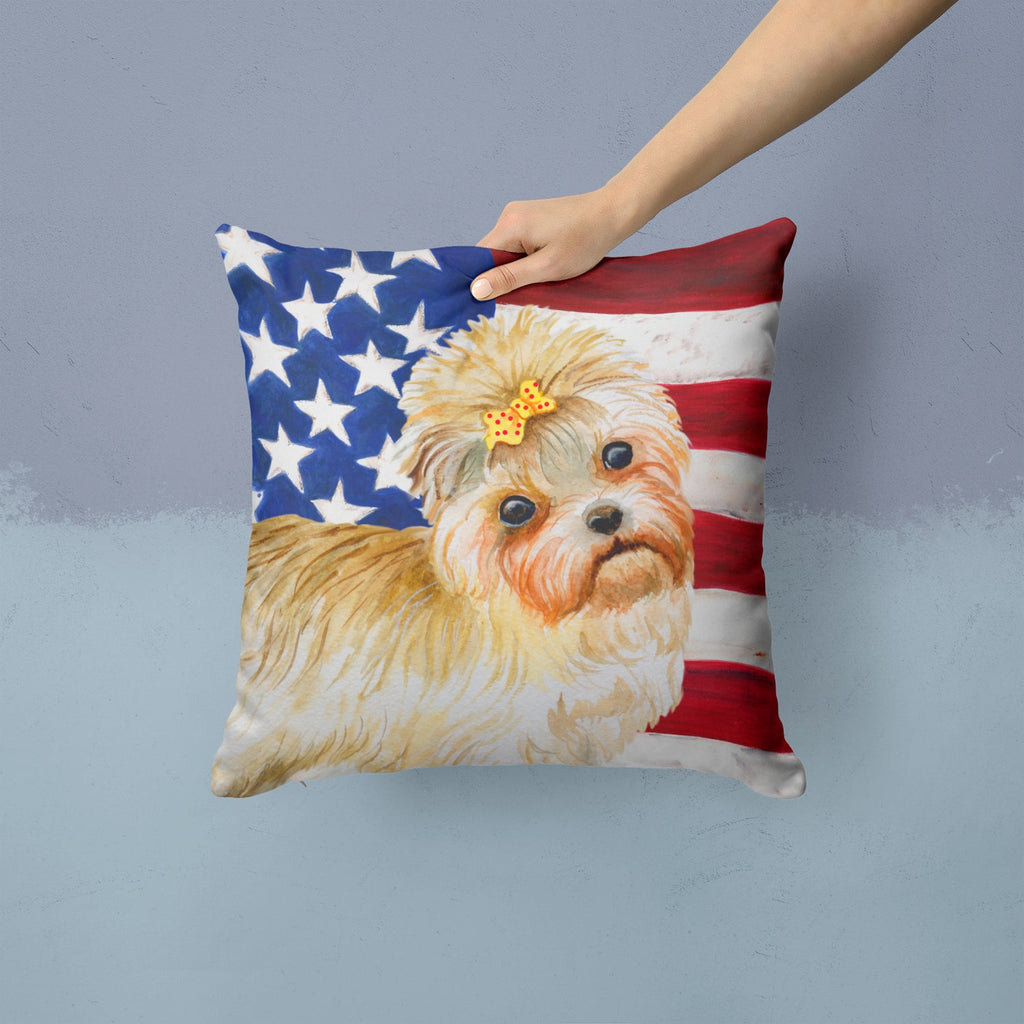 Morkie Patriotic Decorative Throw Pillow 14x14 Indoor Outdoor Accent Cushion, Fabric Cover with Insert for Sofa, Bed, Porch & Living Room