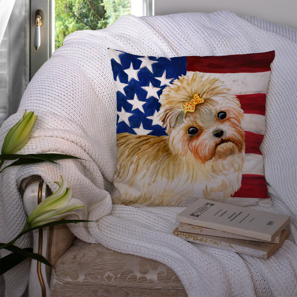 Morkie Patriotic Decorative Throw Pillow 14x14 Indoor Outdoor Accent Cushion, Fabric Cover with Insert for Sofa, Bed, Porch & Living Room